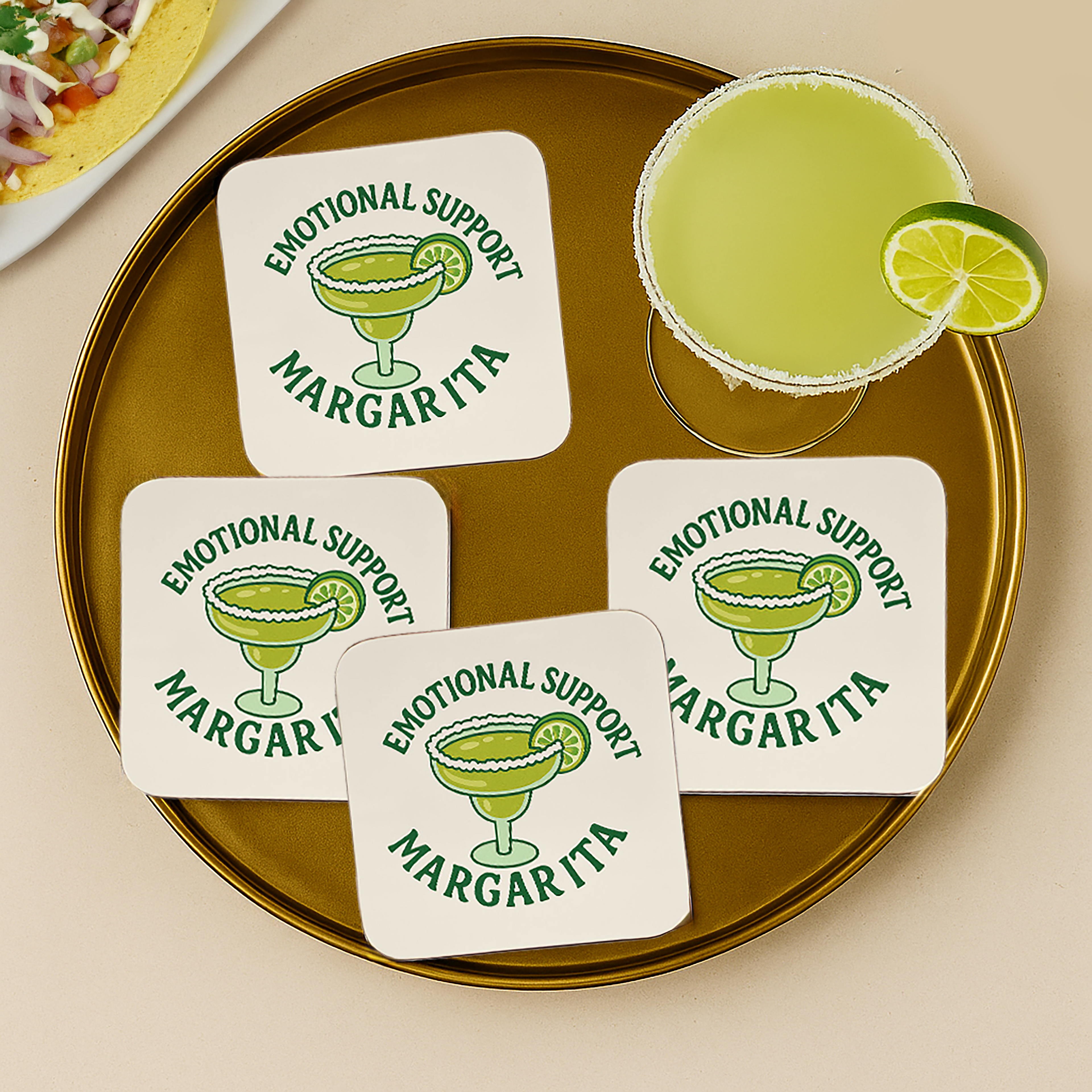 Emotional Support Margarita Coaster Set (4-Pack) — Funny Cocktail Coasters for Party Lovers