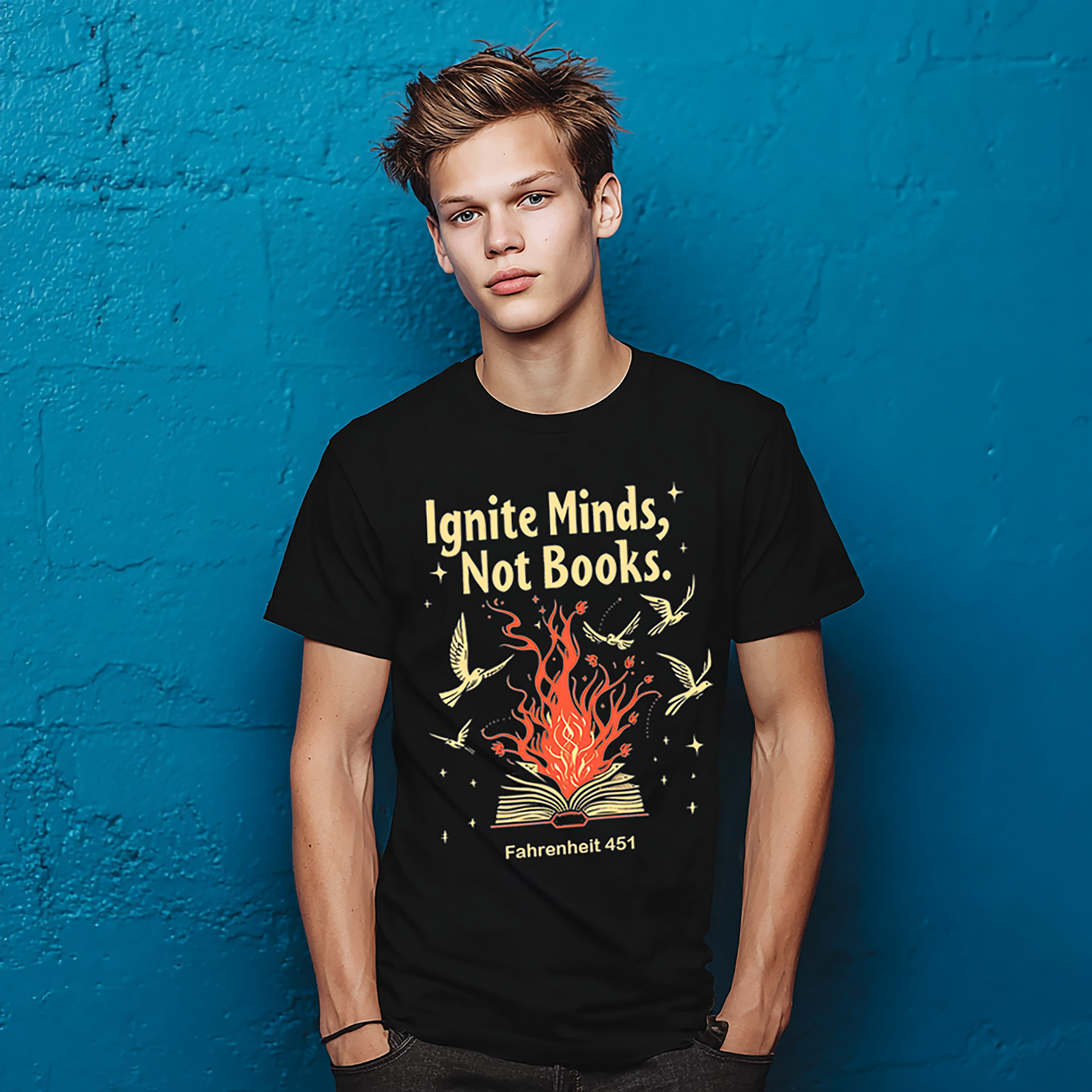 Ignite Minds Not Books, Fahrenheit 451 Inspired Unisex Tee - Book Lovers Gift, Literary T-Shirt, Reading Enthusiast Apparel