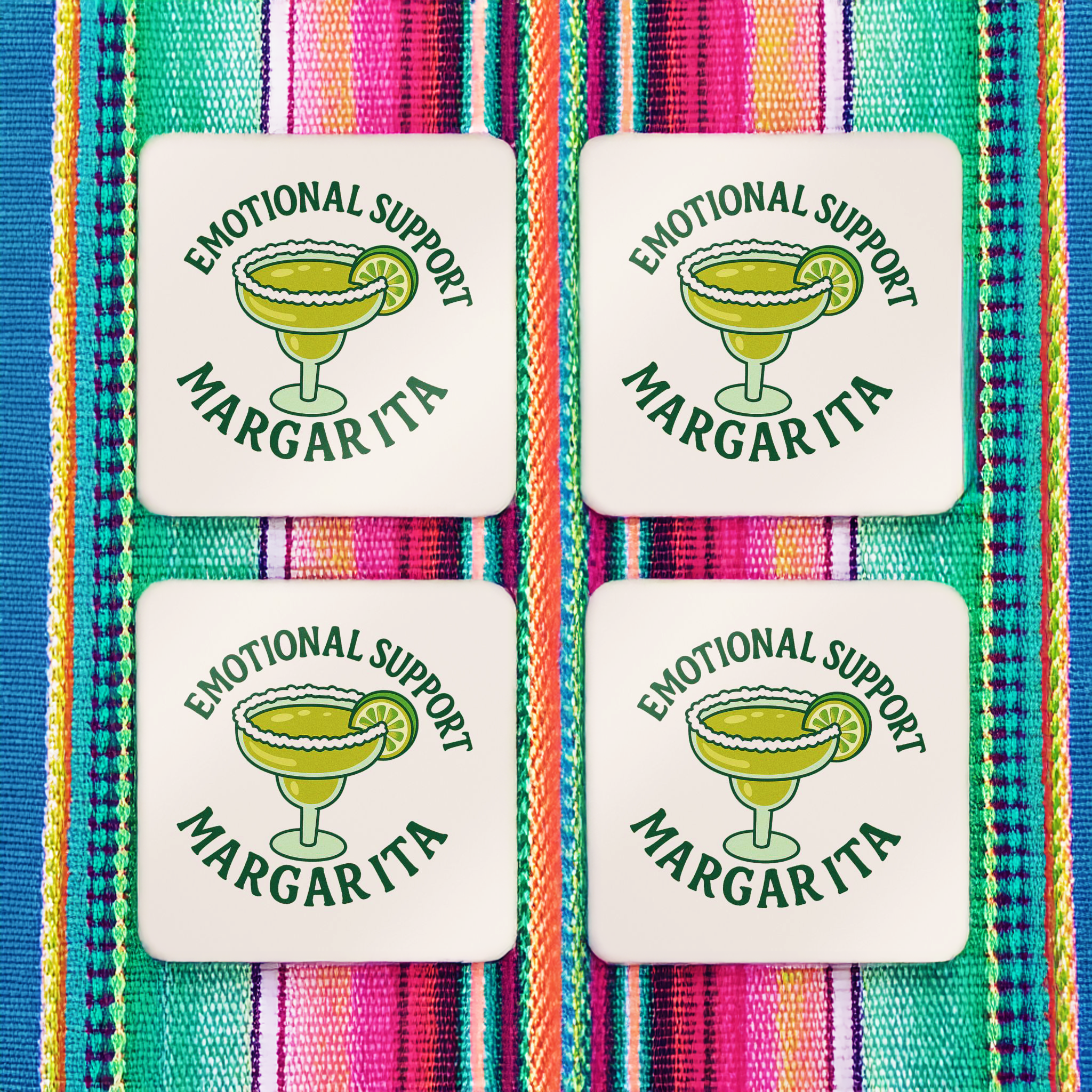 Emotional Support Margarita Coaster Set (4-Pack) — Funny Cocktail Coasters for Party Lovers