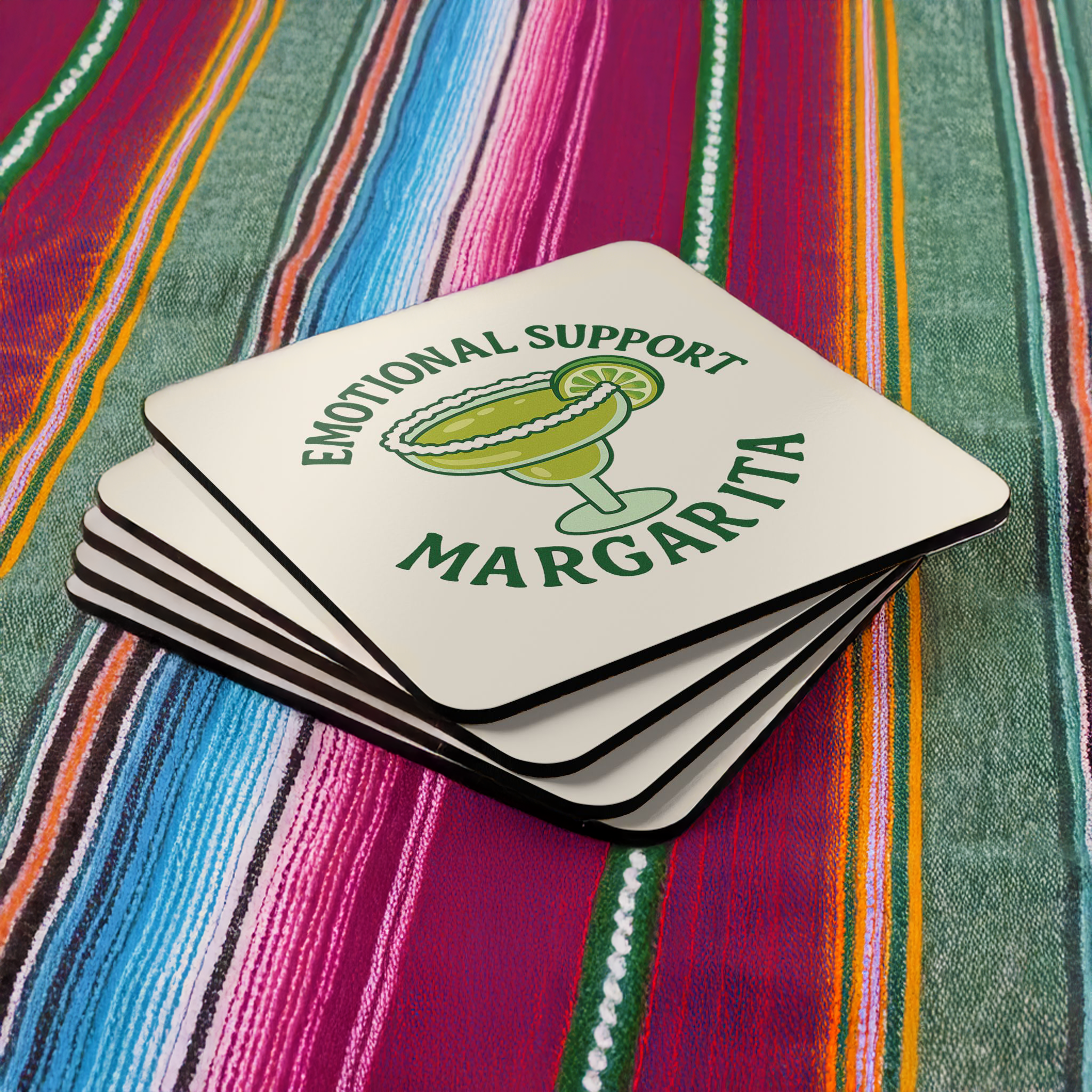 Emotional Support Margarita Coaster Set (4-Pack) — Funny Cocktail Coasters for Party Lovers