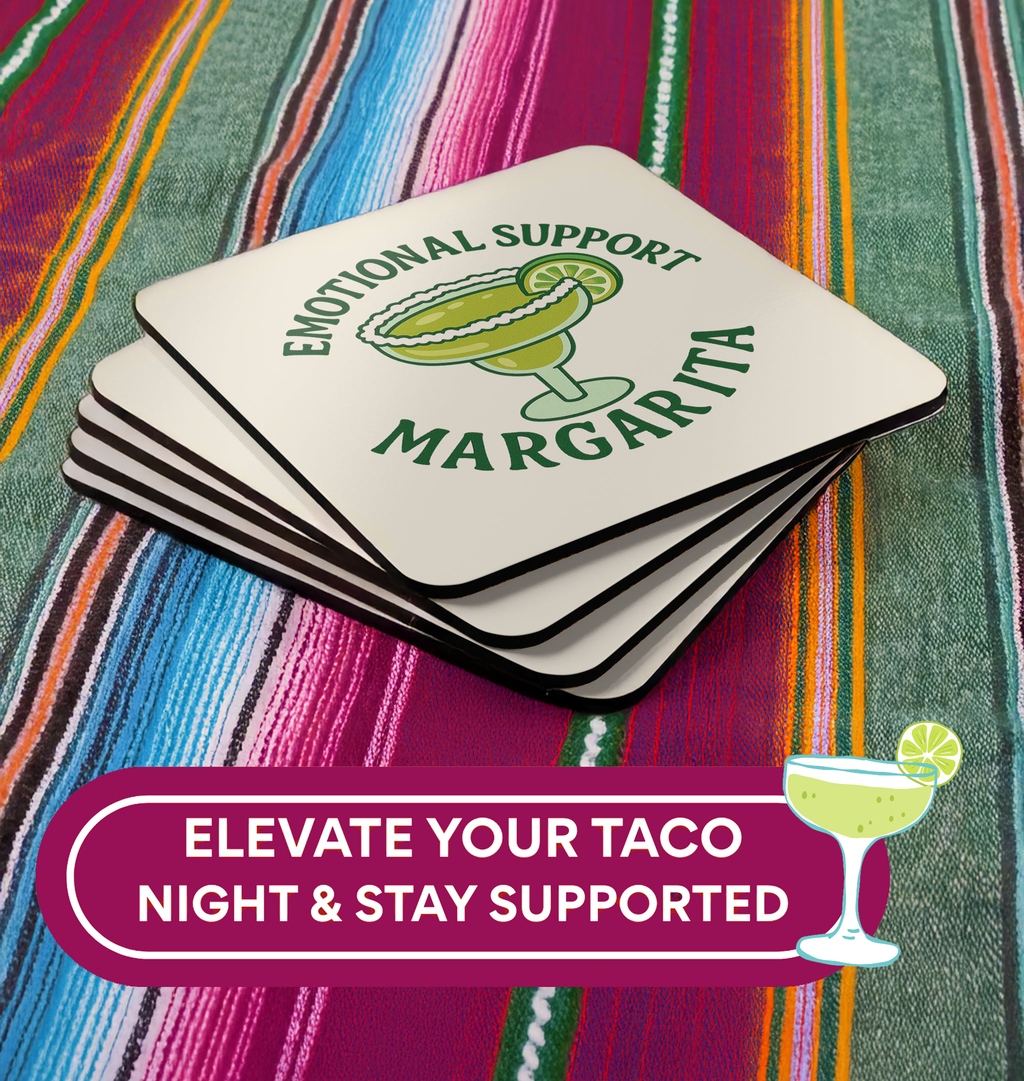 Emotional Support Margarita Coaster Set (4-Pack) — Funny Cocktail Coasters for Party Lovers