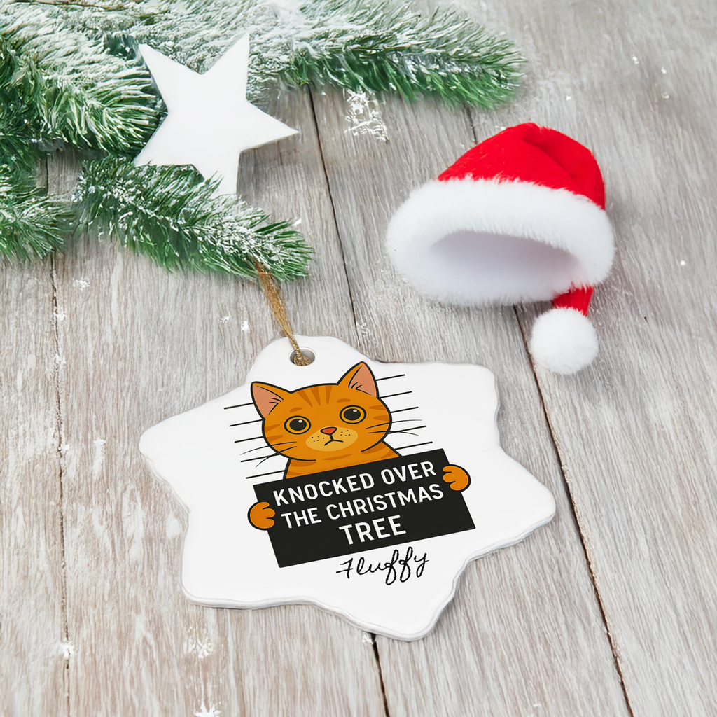 Cat Mugshot Personalized Ornament, Funny Cat Christmas Tree Decoration, Custom Pet Name Gift, Naughty Cat Holiday Ornament