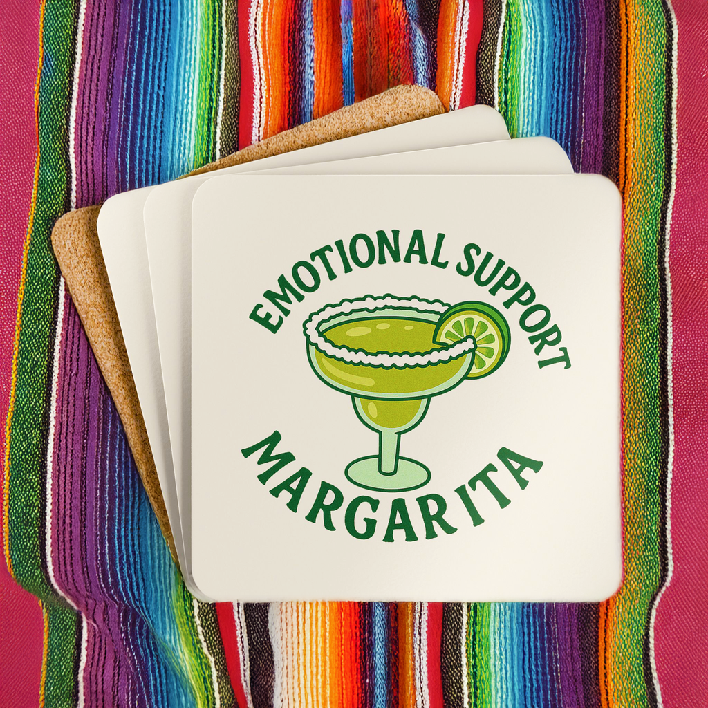Emotional Support Margarita Coaster Set (4-Pack) — Funny Cocktail Coasters for Party Lovers