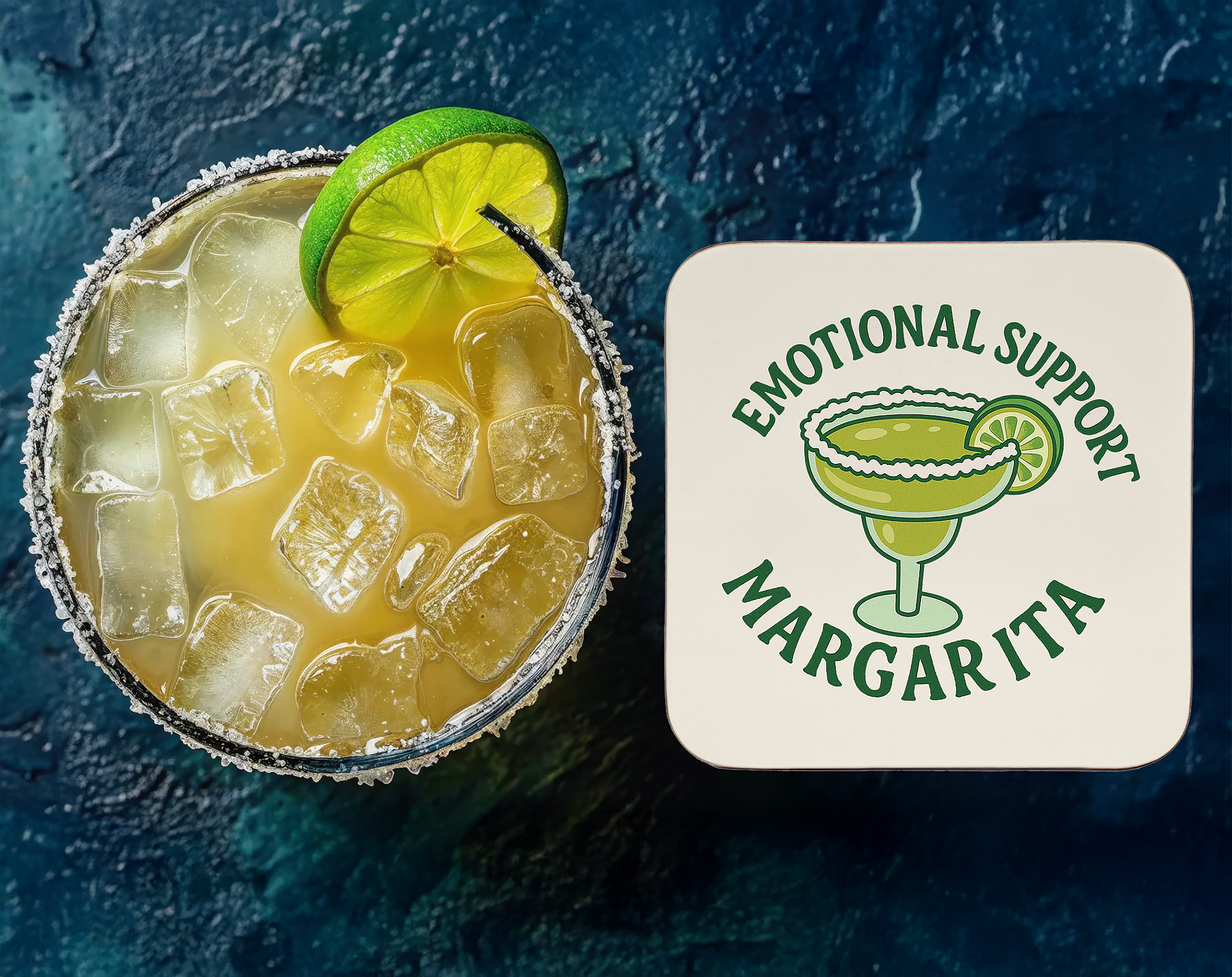 Emotional Support Margarita Coaster Set (4-Pack) — Funny Cocktail Coasters for Party Lovers