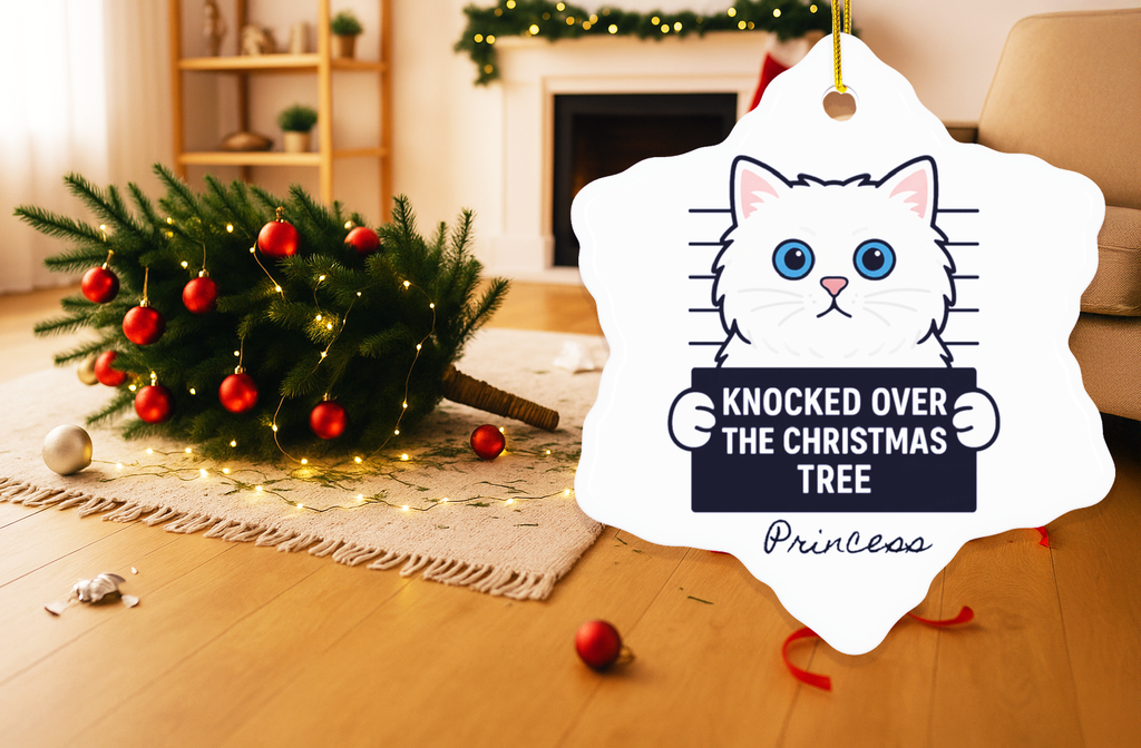 Cat Mugshot Personalized Ornament, Funny Cat Christmas Tree Decoration, Custom Pet Name Gift, Naughty Cat Holiday Ornament