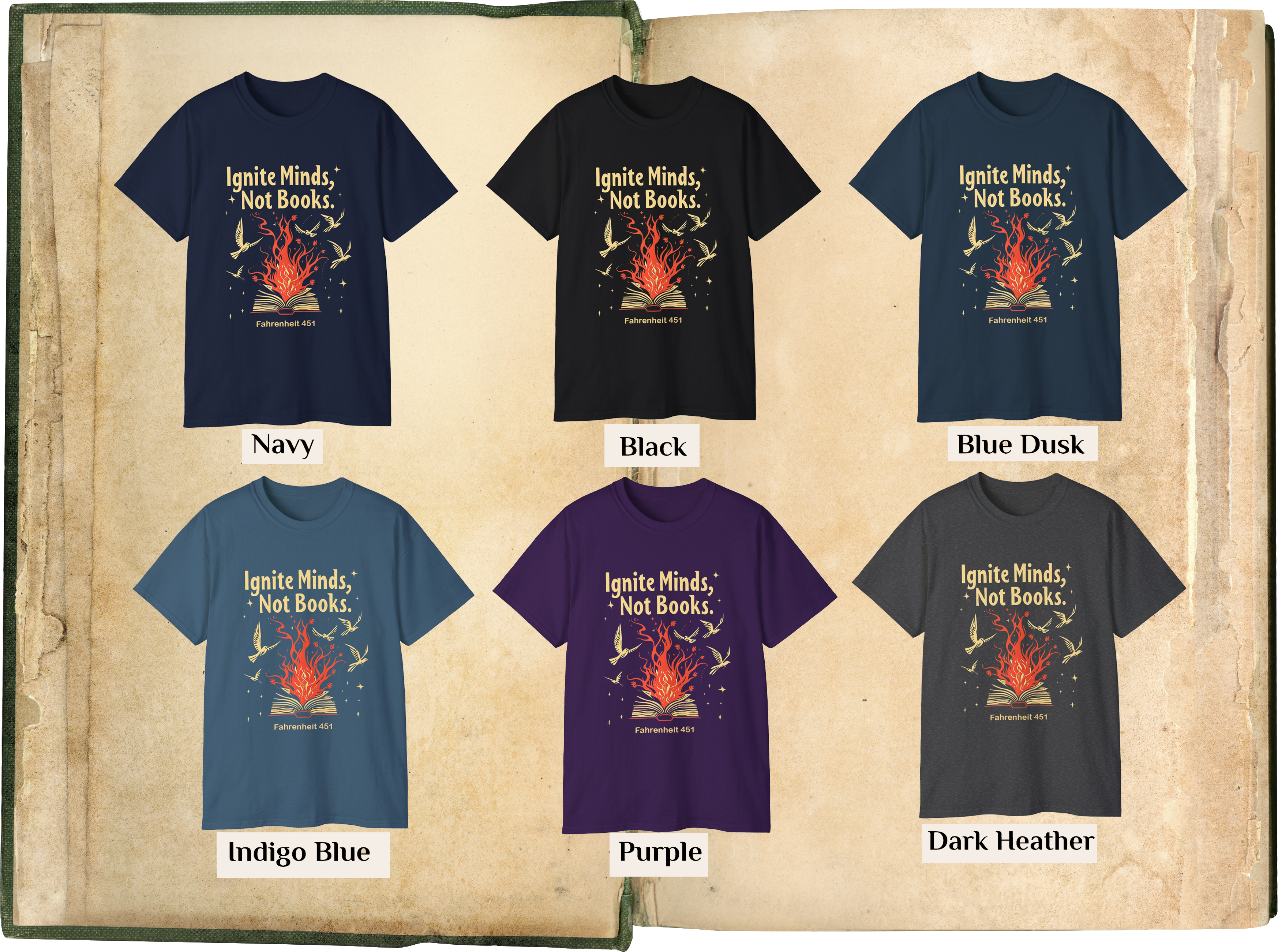 Ignite Minds Not Books, Fahrenheit 451 Inspired Unisex Tee - Book Lovers Gift, Literary T-Shirt, Reading Enthusiast Apparel