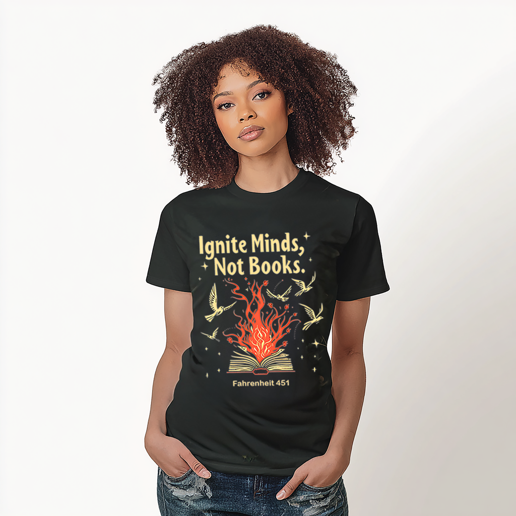 Ignite Minds Not Books, Fahrenheit 451 Inspired Unisex Tee - Book Lovers Gift, Literary T-Shirt, Reading Enthusiast Apparel