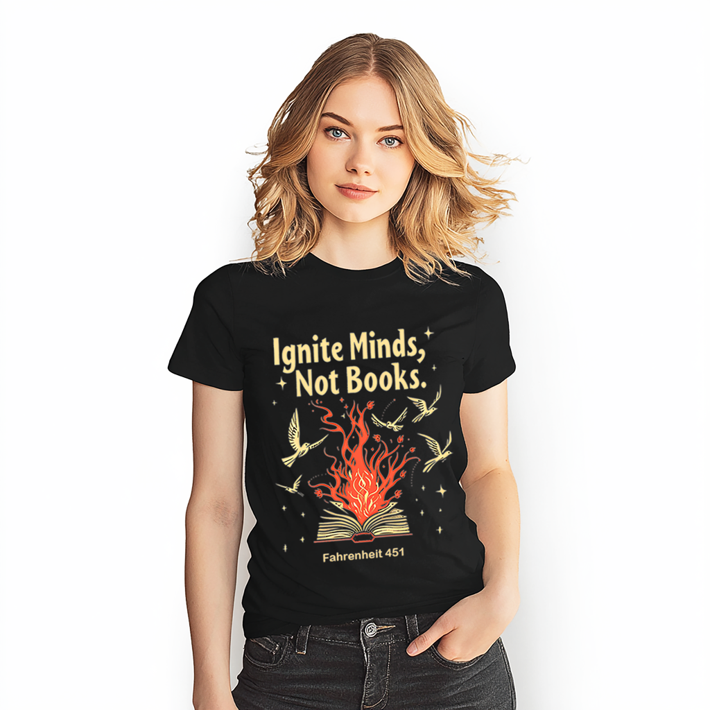 Ignite Minds Not Books, Fahrenheit 451 Inspired Unisex Tee - Book Lovers Gift, Literary T-Shirt, Reading Enthusiast Apparel
