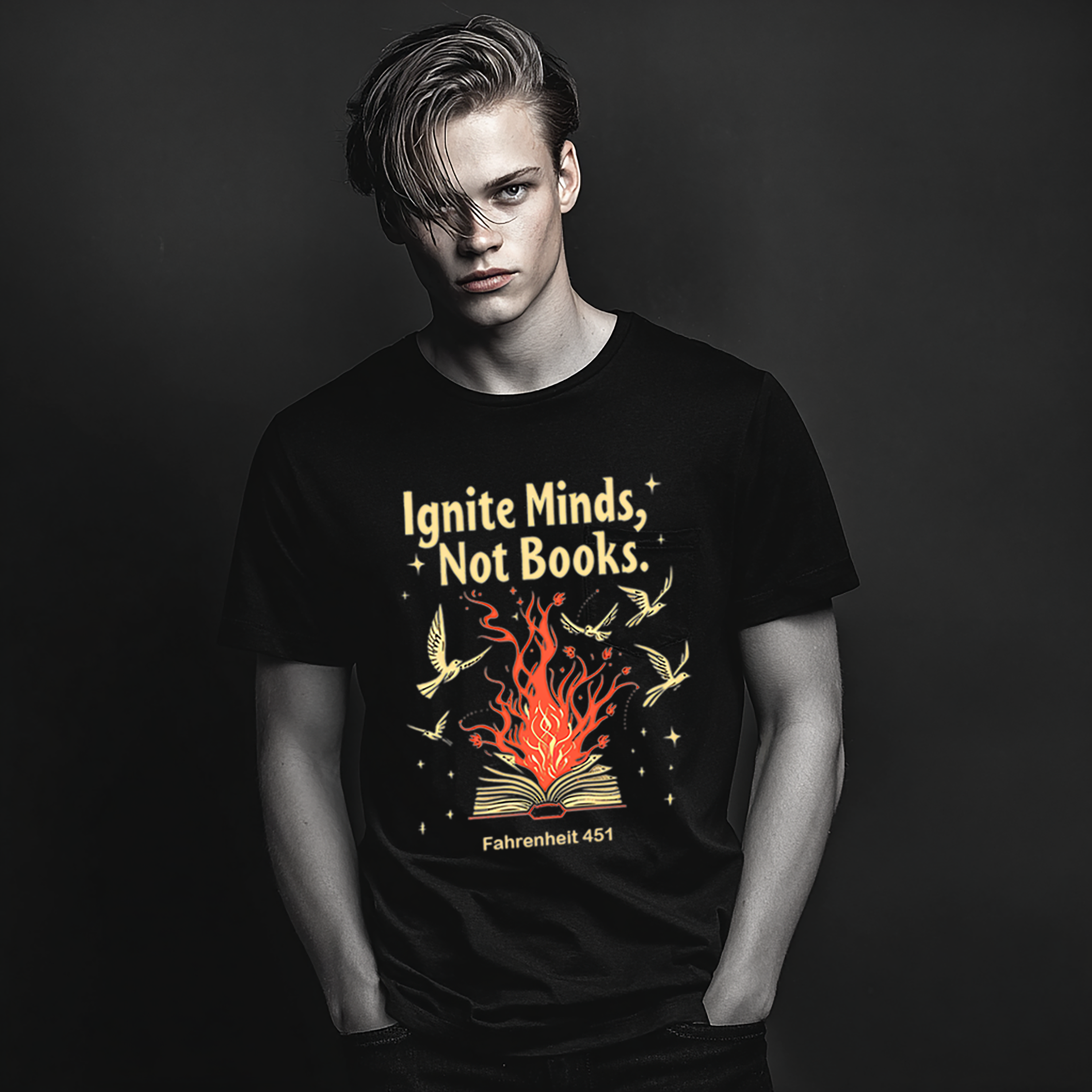 Ignite Minds Not Books, Fahrenheit 451 Inspired Unisex Tee - Book Lovers Gift, Literary T-Shirt, Reading Enthusiast Apparel