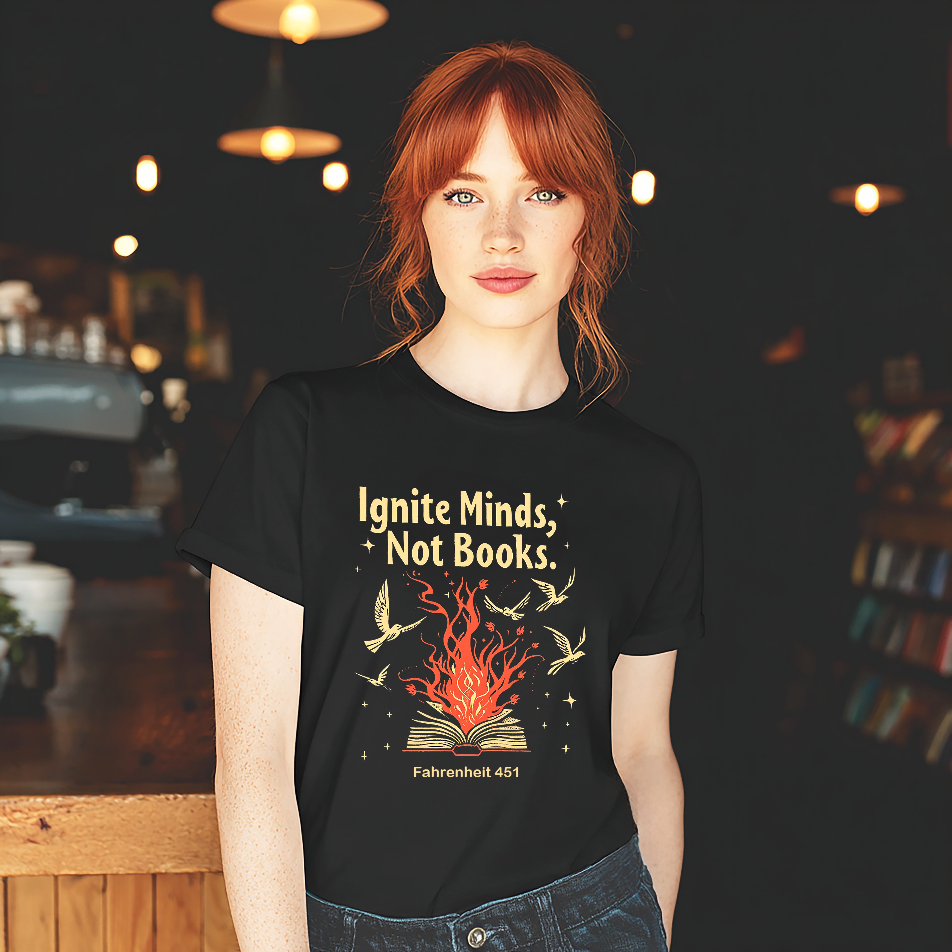 Ignite Minds Not Books, Fahrenheit 451 Inspired Unisex Tee - Book Lovers Gift, Literary T-Shirt, Reading Enthusiast Apparel