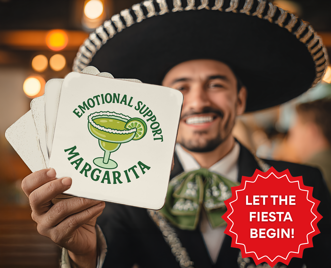 Emotional Support Margarita Coaster Set (4-Pack) — Funny Cocktail Coasters for Party Lovers