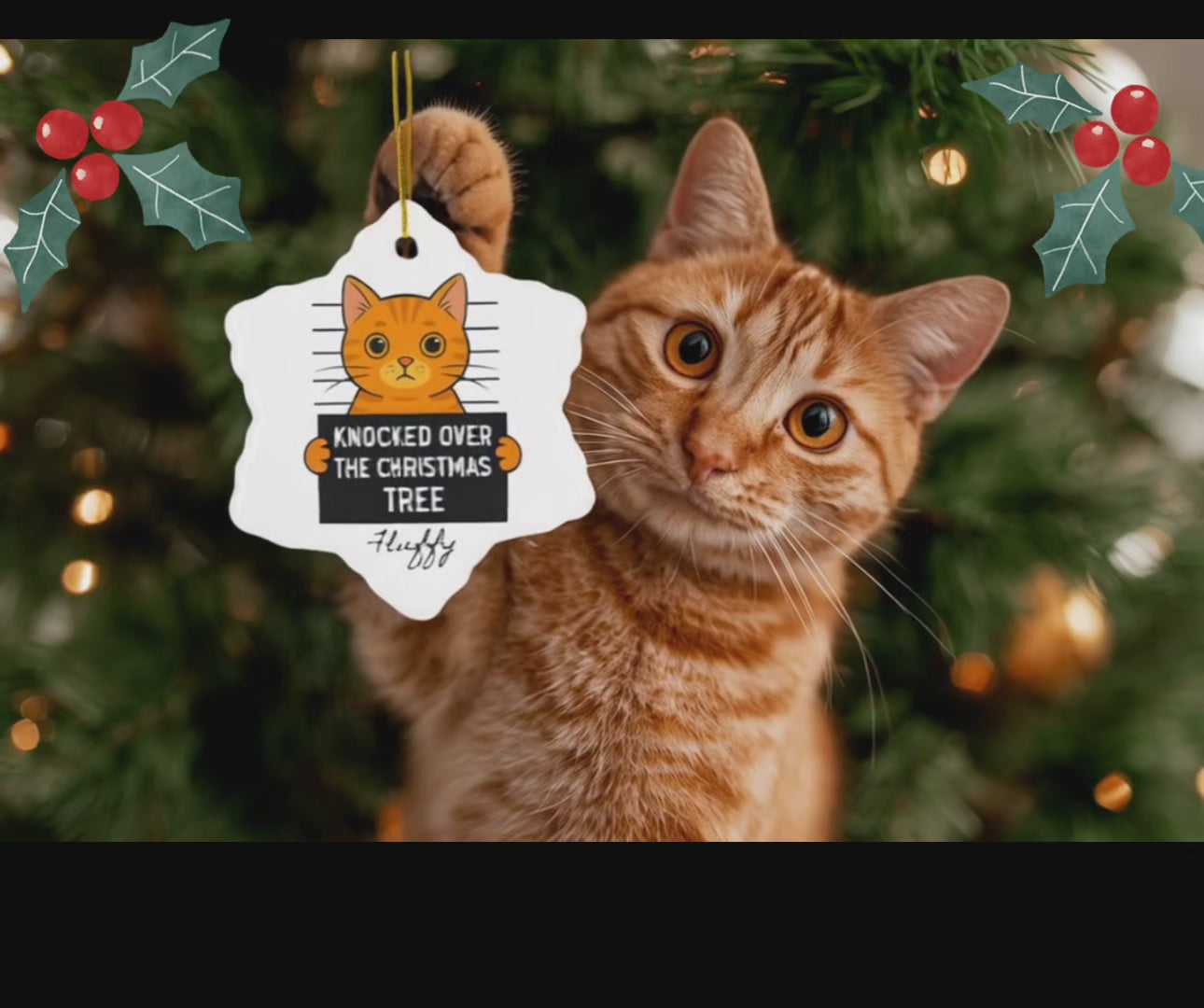 Cat Mugshot Personalized Ornament, Funny Cat Christmas Tree Decoration, Custom Pet Name Gift, Naughty Cat Holiday Ornament