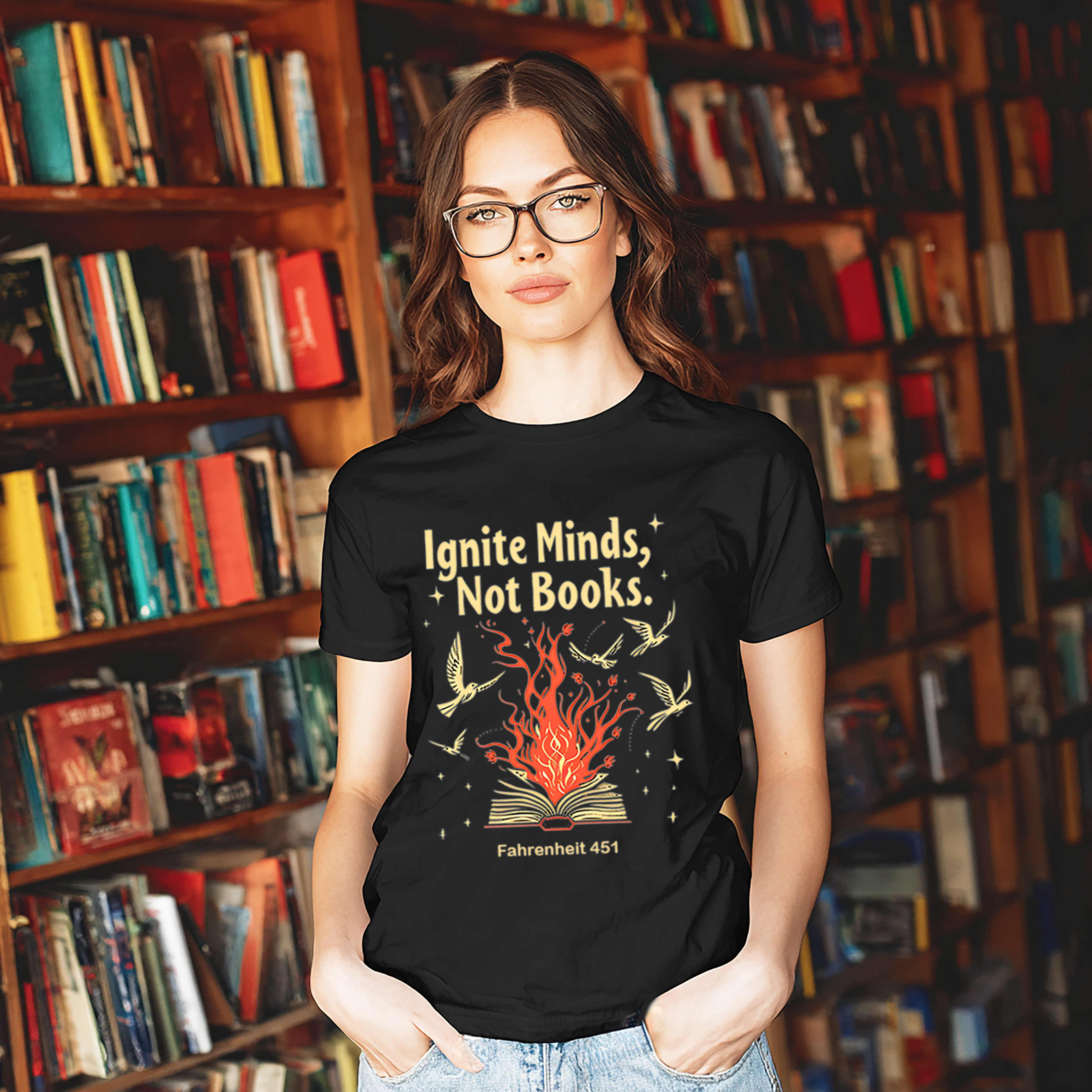 Ignite Minds Not Books, Fahrenheit 451 Inspired Unisex Tee - Book Lovers Gift, Literary T-Shirt, Reading Enthusiast Apparel